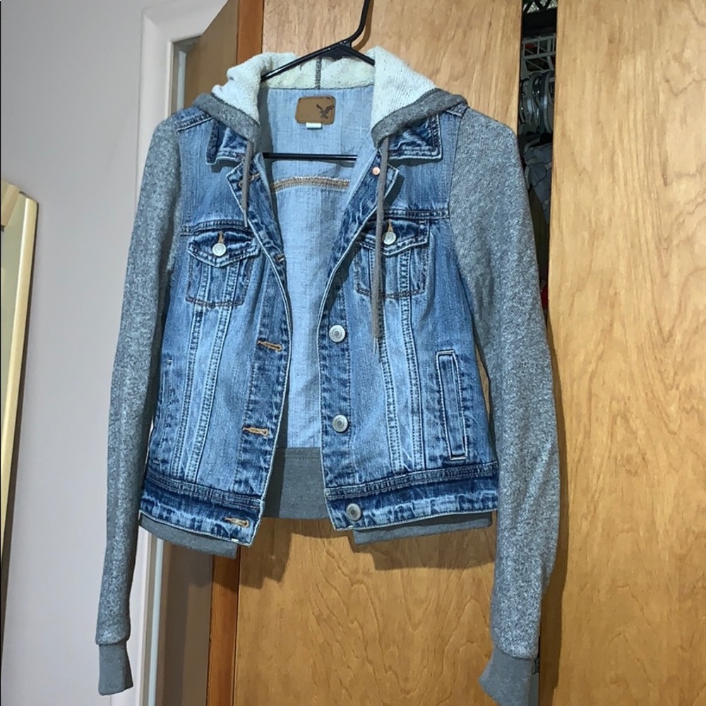 American Eagle Denim Jacket w/ Sweater Sleeves